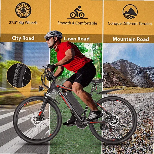 27.5" Electric Bike 21-Speed Mountain Bicycle 500W 48V 10.4Ah Cruiser Ebikes TOP