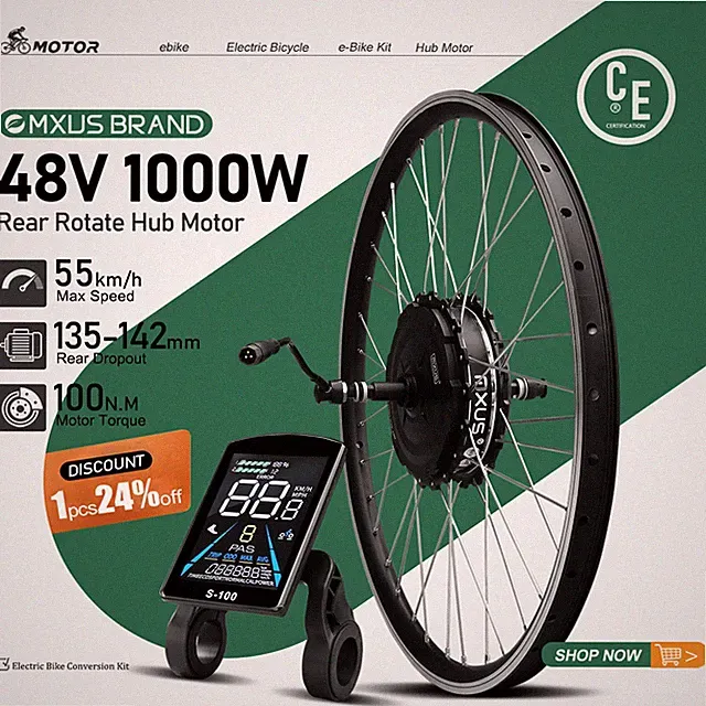 Mountain Electric Bike Conversion Kit 48V 1000W Rear Brushless Hub Motor Wheel